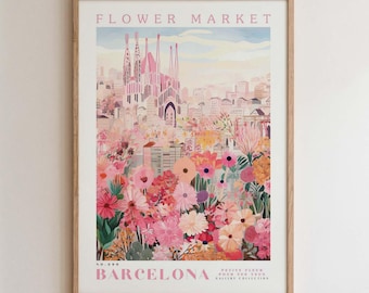 Barcelona, Flower Market Prints,  Flower Prints, Romantic Art, City Prints, Travel Art Prints, Botanical Prints, Floral Print, Wall Art