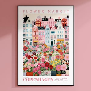Impression marché aux fleurs, impression Copenhague, impressions botaniques, impression numérique, impression colorée, impression tendance, impression rose, cadeau d'art, impression fleur