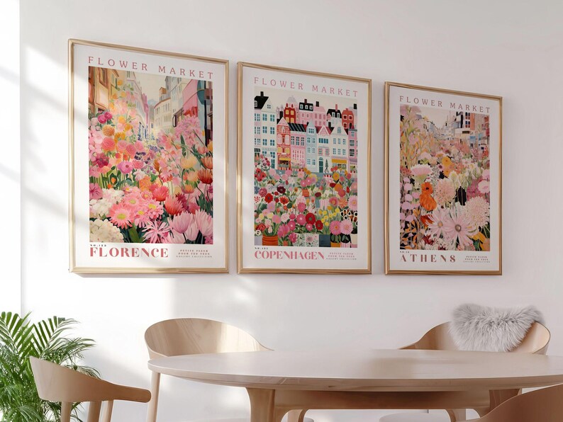 Set of 3 -, Flower Market Prints, Flower Prints, Romantic Art, City ...