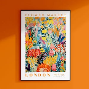Poster bloemenmarkt Londen, bloemsierkunst, kleurrijke muurkunst, bloemen muurprints, botanische prints, bloemenposters, stadsposters, cadeau