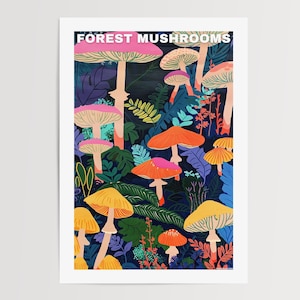 Impresiones de hongos, póster de hongos, ilustraciones de hongos, decoración de hongos, impresiones botánicas, hongos vintage, arte de pared de hongos, arte retro