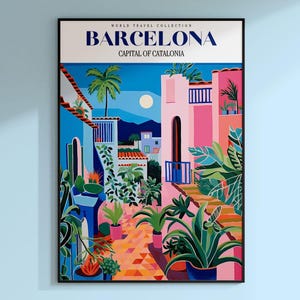 Barcelona Reiseplakat, Barcelona Poster, Europa Druck, Spanien Kunstdruck, Reise Kunstdruck, Park Güell, Spanien Stadt Poster, trendige Wandkunst