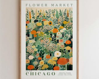 Chicago, Flower Market Prints,  Flower Prints, Romantic Art, City Prints, Travel Art Prints, Botanical Prints, Floral Print, Wall Art