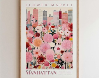 Manhattan, Flower Market Prints,  Flower Prints, Romantic Art, City Prints, Travel Art Prints, Botanical Prints, Floral Print, Wall Art