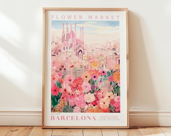 Barcelona, Flower Market Prints,  Flower Prints, Romantic Art, City Prints, Travel Art Prints, Botanical Prints, Floral Print, Wall Art
