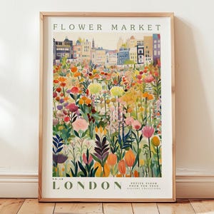ロンドンフラワーマーケットのウォールアート - ロマンチックな花のアート - シティアートプリント