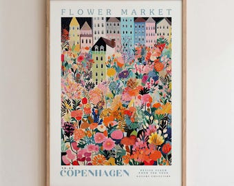 Copenhagen, Flower Market Prints,  Flower Prints, Romantic Art, City Prints, Travel Art Prints, Botanical Prints, Floral Print, Wall Art