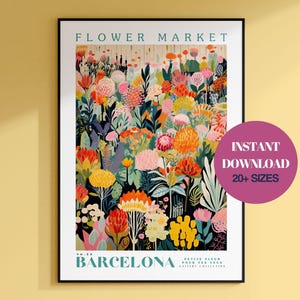 Barcelona Flower Market Print, Instant Download, Large Modern Poster, Botanical Wall Art, Trendy Wall Art, Floral Illustration Digital Print