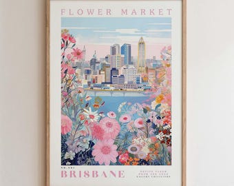 Brisbane Flower Market Print, Romantic Botanical Cityscape Wall Art