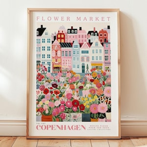 Gravuras do Mercado de Flores de Copenhague, Gravuras de Flores, Arte Romântica, Gravuras de Cidades, Gravuras de Arte de Viagem, Gravuras Botânicas, Gravura Floral, Arte de Parede