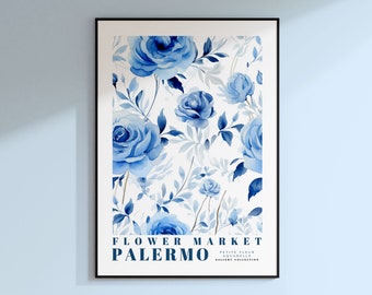 Porto Blumenmarkt Poster, Italien Reise Kunst, Aquarell Blumen Druck, Blaue Rose Art, Wohnzimmer Dekor, Hochzeitsgeschenk, Weihnachtsgeschenk