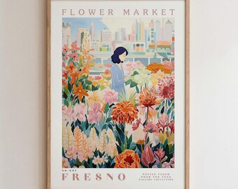 Fresno Flower Market Print, Romantic Botanical Cityscape Wall Art
