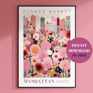 Flower Market Print, New York Wall Art, New York Poster, Manhattan Poster, Botanical Wall Art, Travel Poster, Pink Wall Art, New York City