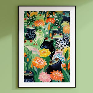 Japanese Frog Print, Japanese Vintage Wall Art, Japanese woodblock Art, Japanese Toad Print, Vintage Frog Poster, Flower Wall Art, Toad Art