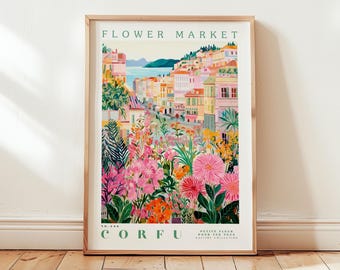 Corfu, Flower Market Prints,  Flower Prints, Romantic Art, City Prints, Travel Art Prints, Botanical Prints, Floral Print, Wall Art