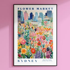Pôster do Mercado de Flores de Sydney, Arte de Parede da Austrália, Arte de Parede de Sydney, Arte de Viagem à Austrália, Tulipa e Rosas, Amarelo e Verde, Flores de Outono