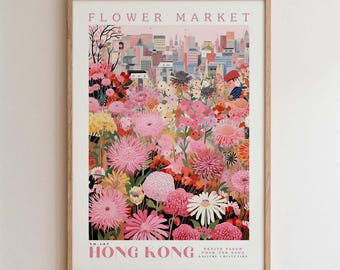 Hong Kong Flower Market Print, Romantic Botanical Cityscape Wall Art