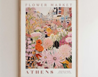 Athens, Flower Market Prints,  Flower Prints, Romantic Art, City Prints, Travel Art Prints, Botanical Prints, Floral Print, Wall Art