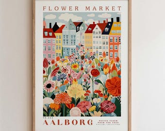 Aalborg Flower Market Print, Romantic Botanical Cityscape Wall Art