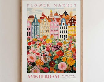 Amsterdam, Flower Market Prints,  Flower Prints, Romantic Art, City Prints, Travel Art Prints, Botanical Prints, Floral Print, Wall Art