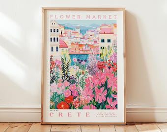 Crete, Flower Market Prints,  Flower Prints, Romantic Art, City Prints, Travel Art Prints, Botanical Prints, Floral Print, Wall Art