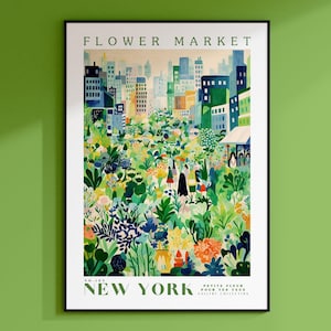 Flower Market Print, New York Wall Art, New York Poster, Manhattan Poster, Botanical Wall Art, Travel Poster, Pink Wall Art, New York City