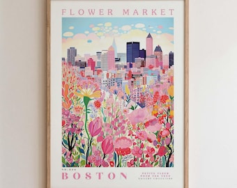 Boston Flower Market Print, Romantic Botanical Cityscape Wall Art
