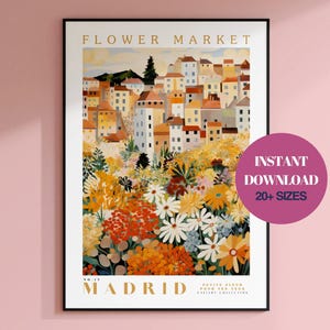 Madrid Flower Market Print, Instant Download, Botanical Wall Art, Floral Decor Posters, Madrid City Print, Spain Travel Art, Digital Print