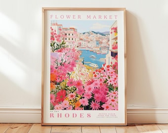 Rhodes, Flower Market Prints,  Flower Prints, Romantic Art, City Prints, Travel Art Prints, Botanical Prints, Floral Print, Wall Art
