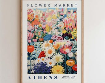 Athens Flower Market Print, Romantic Botanical Cityscape Wall Art