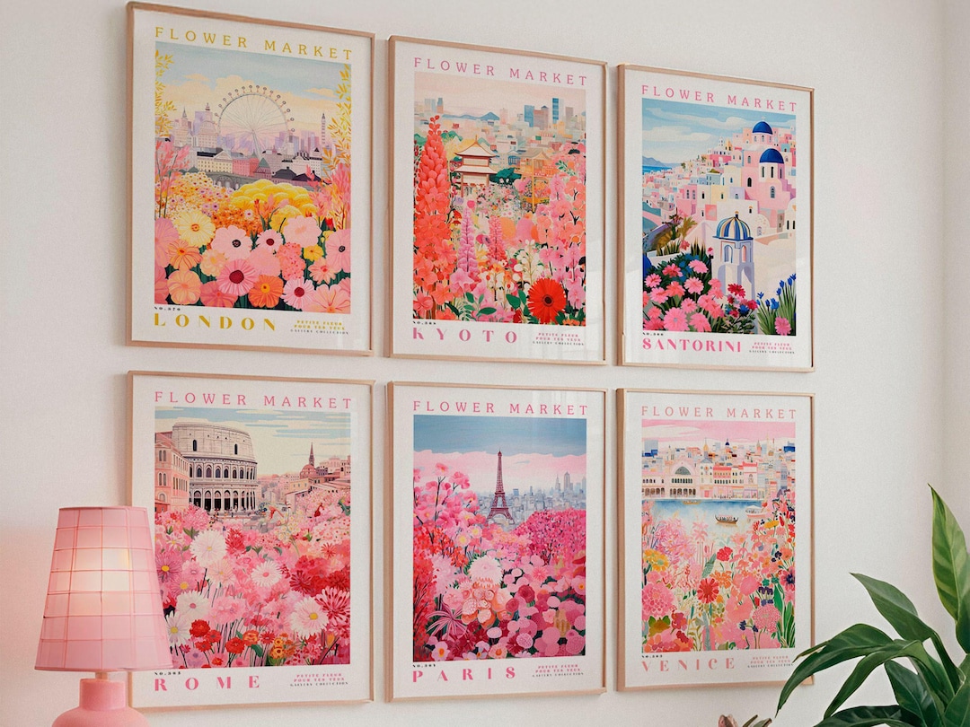 Set of 6 - Flower Market Wall Art – Romantic Floral Art - City Art ...