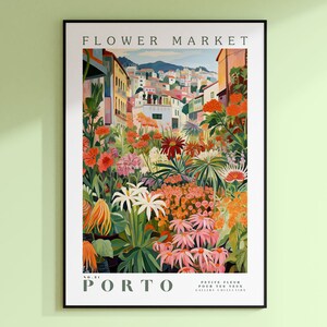 Flower Market Porto Print, Portugal Travel Art, Porto Poster, Botanical Wall Art, Green Wall Art, Pink and Orange Wall Art, Trendy Wall Art