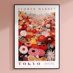 Tokyo bloemenmarktposter, bloemenillustratie, Tokyo-poster, trendy bloemenposter, botanische muurkunst, bloemenkunst aan de muur, cadeau voor reiziger
