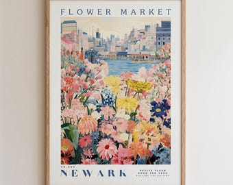 Newark Flower Market Print, Romantic Botanical Cityscape Wall Art