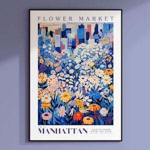 Flower Market Print Manhattan, Manhattan Art Print, Manhattan Painting, Manhattan Poster, New York Art, Botanical Wall Art, Blue Prints