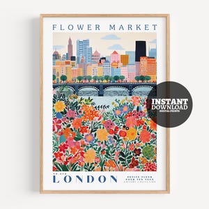 Impressão de mercado de flores, impressão de Londres, impressões botânicas, impressões digitais, impressões coloridas, impressões da moda, impressões azuis, presente de arte, impressão de flores
