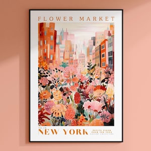 Flower Market Print, New York Wall Art, New York Poster, Manhattan Poster, Botanical Wall Art, Travel Poster, Pink Wall Art, New York City
