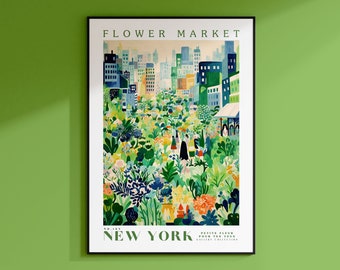 Flower Market Print, New York Wall Art, New York Poster, Manhattan Poster, Botanical Wall Art, Travel Poster, Pink Wall Art, New York City