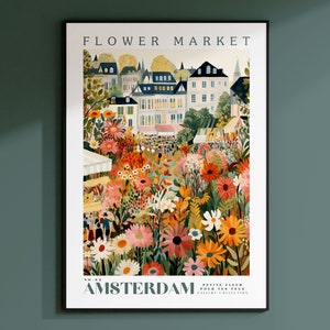 Amsterdam Flower Market Poster, Amsterdam Travel Art, Botanical Wall Art, Holland Travel Art, Floral Illustration, Nursery Kids Wall Art