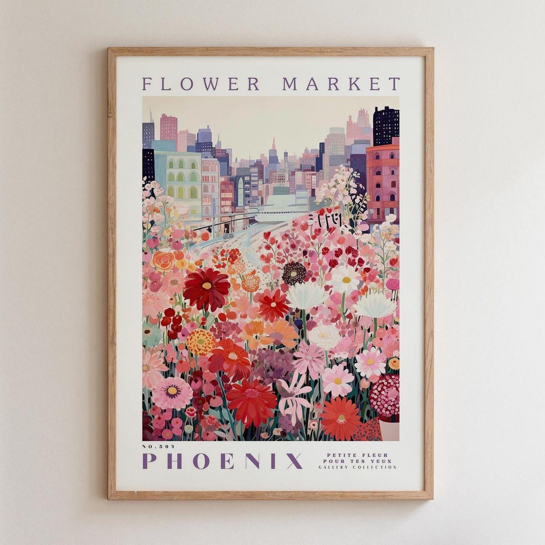 Phoenix Flower Market Print, Romantic Botanical Cityscape Wall Art ...
