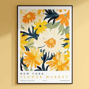 Flower Market Print New York City Large Floral Art Modern Poster Vintage New York Art Floral Illustration Yellow Flower Wall Decor Retro