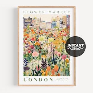 Flower Market Print, London Print, Botanical Prints, Digital Prints, Colorful Prints, Trendy Prints, Green Prints, Art Gift, Flower Print