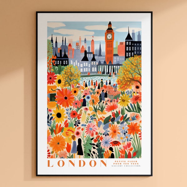 London Flower Market Poster, London Travel Art, Big Ben Print, London City wall Art, Watercolor London Floral Illustration, Christmas Gift