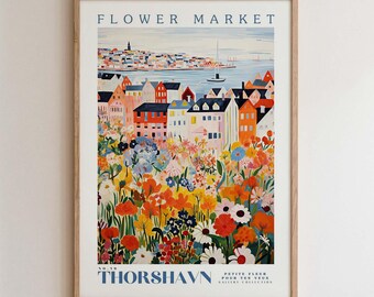 Thorshavn Flower Market Print, Romantic Botanical Cityscape Wall Art