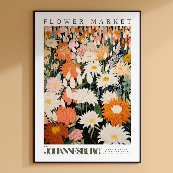 Johannesburg Flower Market Poster, Botanical Wall Art, Orange and Beige Peony, Large Flower Print, Trendy Wall Art, Poster Gift For Her