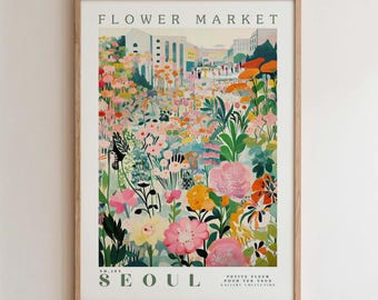 Seoul, Flower Market Prints,  Flower Prints, Romantic Art, City Prints, Travel Art Prints, Botanical Prints, Floral Print, Wall Art
