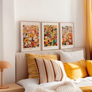 Set Of 3 Prints, Flower Market Poster, Wall Art Bundle, Botanical Wall Art, Botanical Poster, Orange Flower Poster, Gallery Wall Set