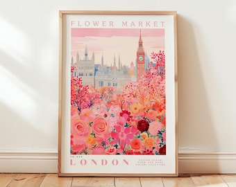London, Flower Market Prints,  Flower Prints, Romantic Art, City Prints, Travel Art Prints, Botanical Prints, Floral Print, Wall Art