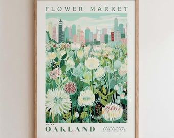 Oakland Flower Market Print, Romantic Botanical Cityscape Wall Art