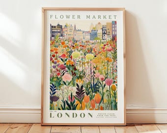 London, Flower Market Prints,  Flower Prints, Romantic Art, City Prints, Travel Art Prints, Botanical Prints, Floral Print, Wall Art